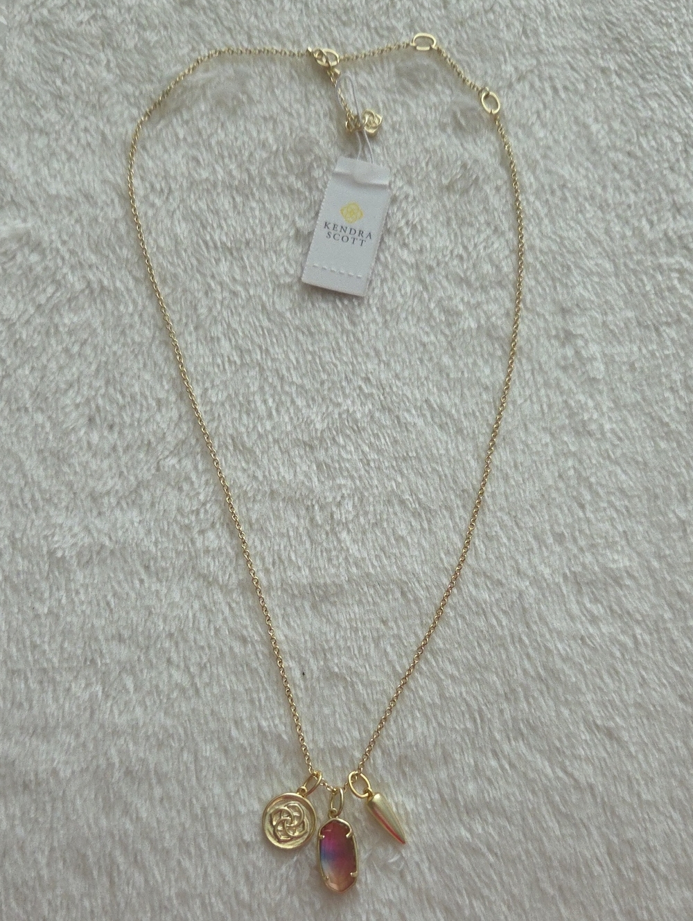 NWT Dira Gold Convertible Coin Charm Necklace in Watercolor Pink Orange - Picture 3 of 12